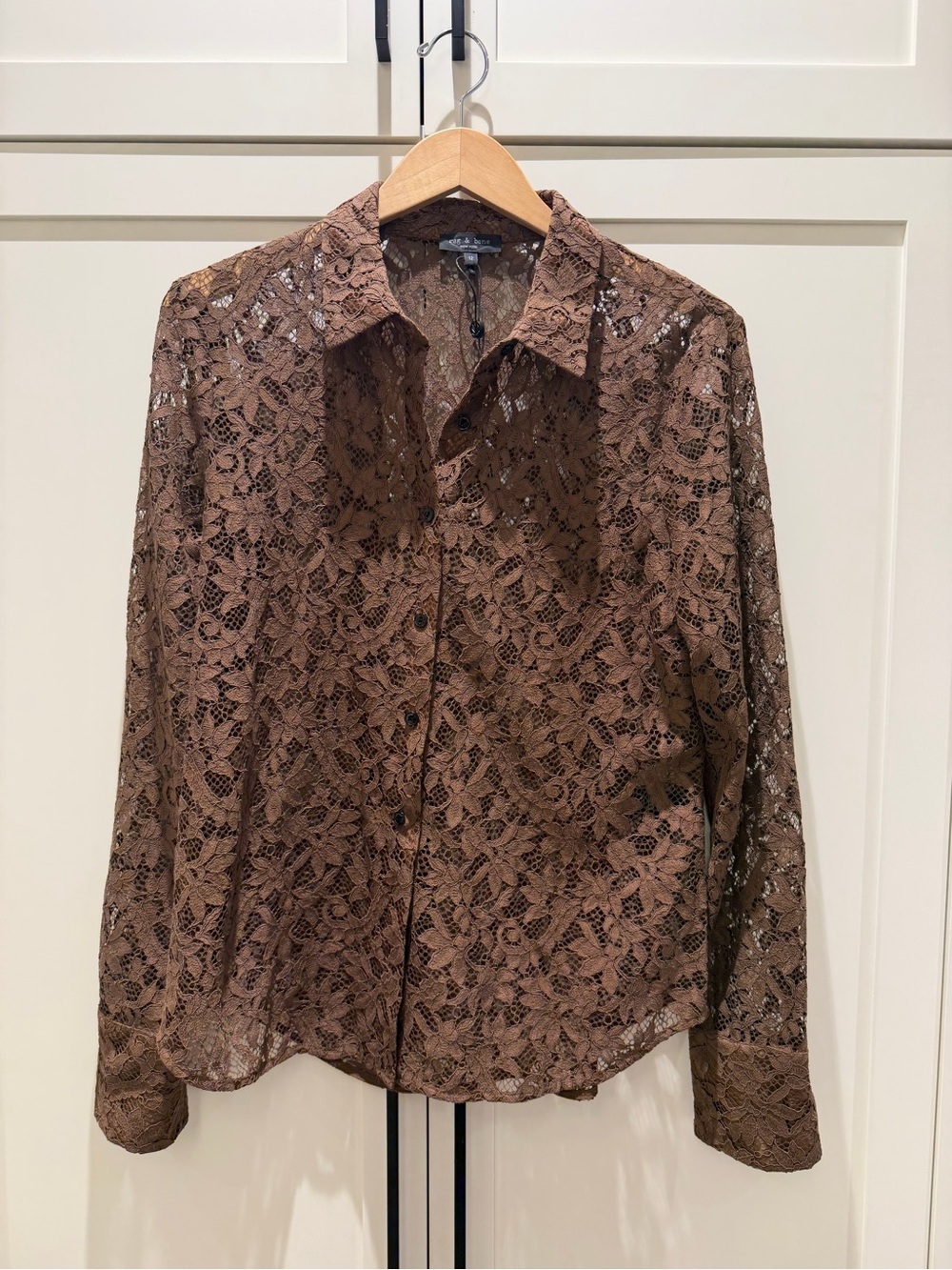 Rag & Bone Yvette Lace Shirt Brown Mocha Button Down NWT Size 12